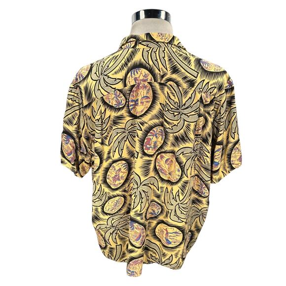 Vintage Reyn Spooner Hawaiian Shirt Men’s XL Yellow Hula Girls Palm Trees Button - Picture 6 of 10